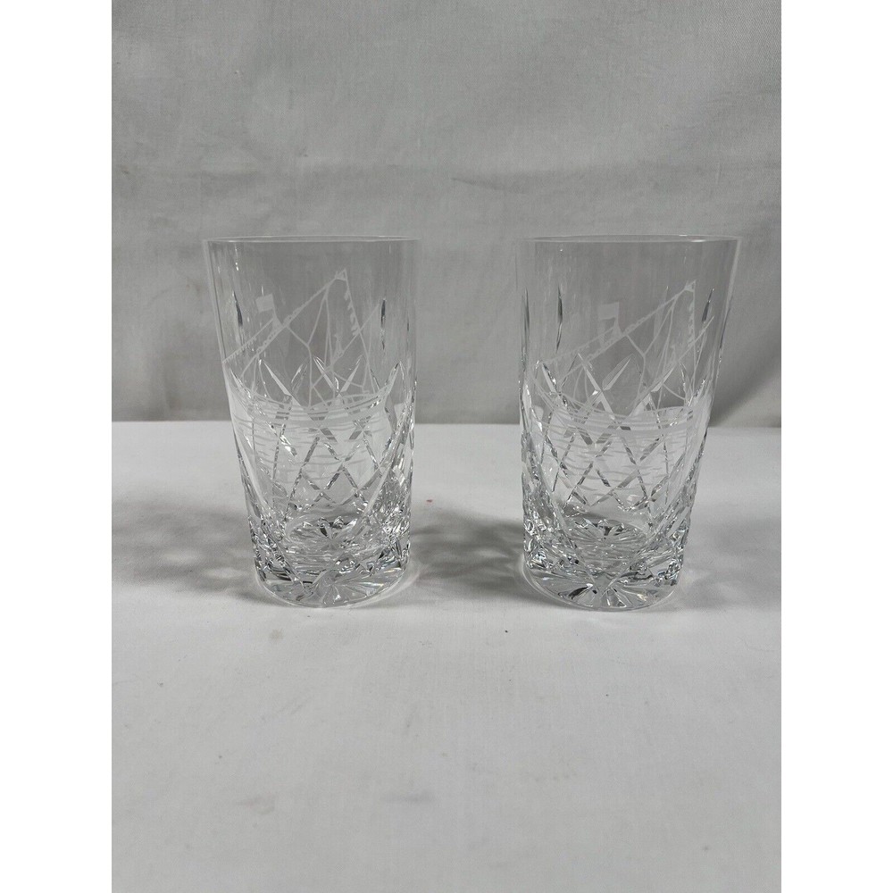 Pair of VTG Royal Brierley Crystal Drinking Glass Tumbler Sailing Boat #222￼